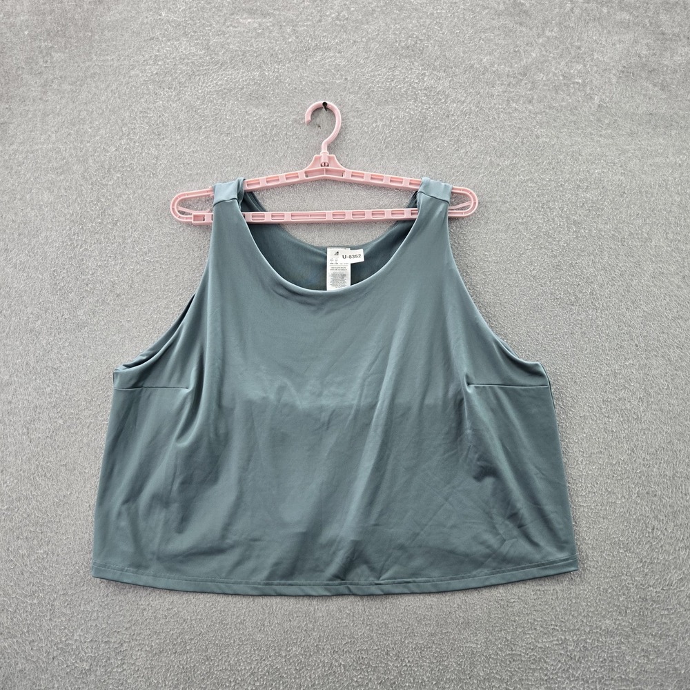 Adidas Women Tank Top 4X Blue Activewear Crew Neck Pullover Boxy Cropped